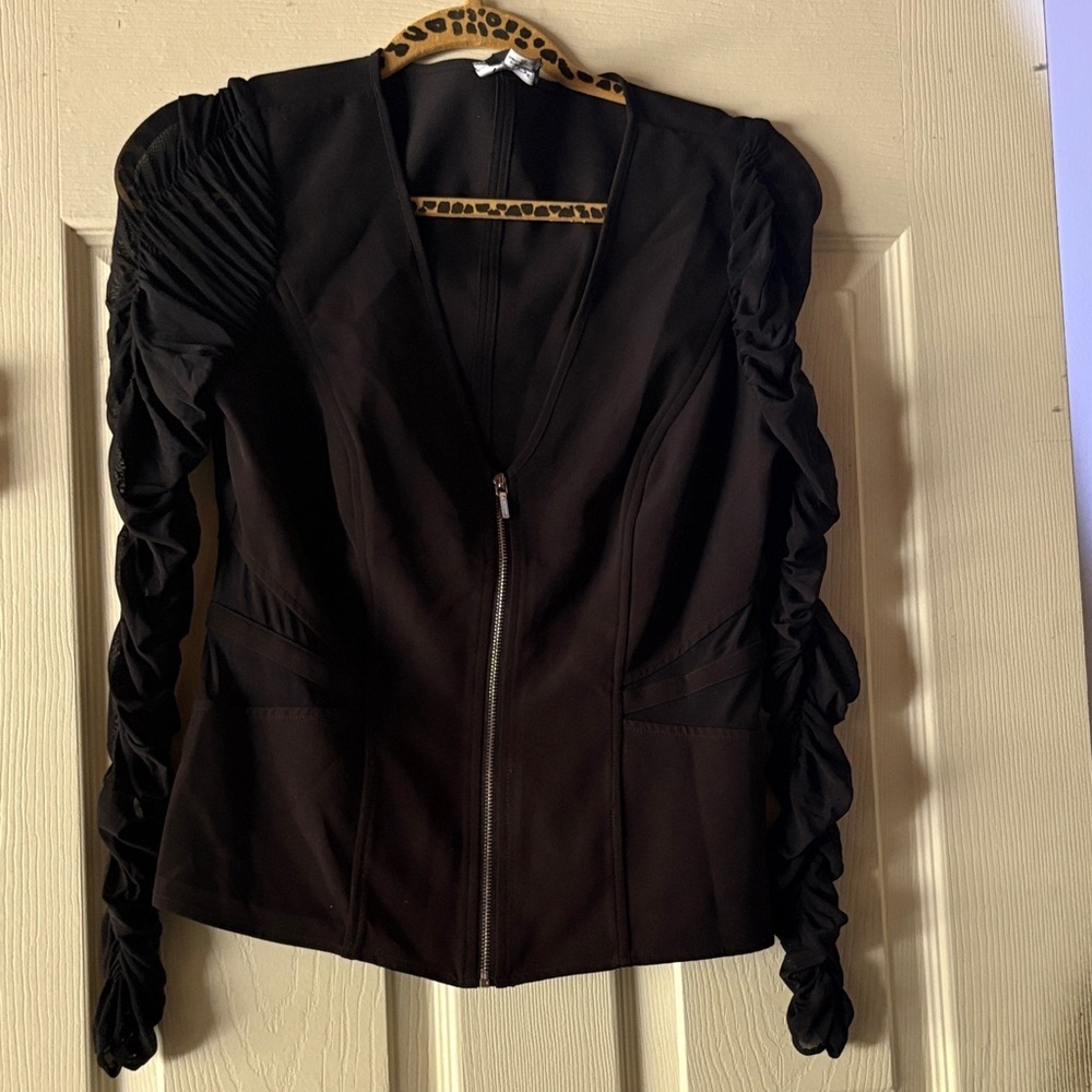 Bebe Black Ruched Sleeve Women's Blouse
